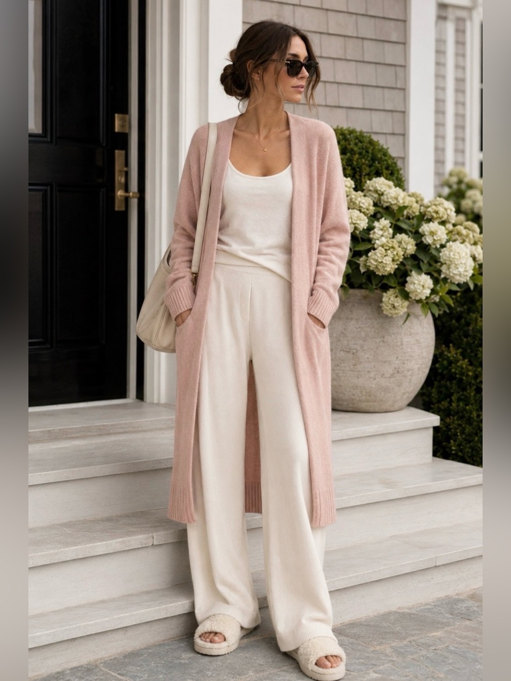 NakedCashmere NWOT Makena 100% Cashmere Long Duster Cardigan Sea Salt Pink Small